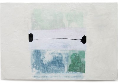 03 transit - überleben II, 2013, Acryl, Wachs, Collage auf Holz, 40 x 60 cm