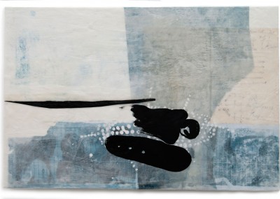 04 transit -überleben I, 2013, Acryl, Wachs, Collage auf Holz, 40 x 60 cm