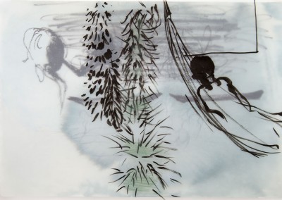 07 Im dunklen Grün, 2014, Tusche, Buntstift auf Transparentpapier, 29 x 42 cm