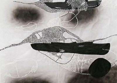 01 Innere Spur (Dahab) I, 2013, Acryl, Sprühlack, Wachs auf Japanpapier, 325 x 195 cm