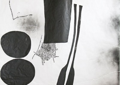 02 Innere Spur (Paddel) I, 2013, Acryl, Sprühlack, Wachs auf Japanpapier, 325 x 195 cm