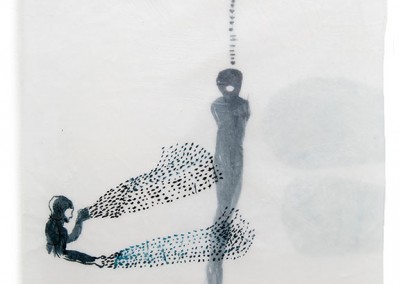02 apnoe II, 2014, Tusche, Collage, Wachs auf Japanpapier, 31 x 24 cm