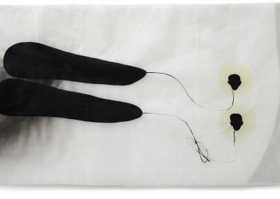 12 Sender, 2010, Acryl, Collage, Wachs auf Japanpapier, 97 x 189 cm