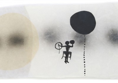 16 Schamane, 2010, Acryl, Collage, Wachs auf Japanpapier, 28 x 48 cm