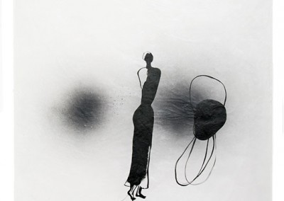 18 Tänzerin, 2011, Acryl, Sprühlack, Wachs auf Japanpapier, 97 x 63 cm