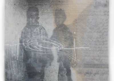 enfant perdu, 2013, Acryl, Collage, Wachs auf Holz, 15 x 15 cm