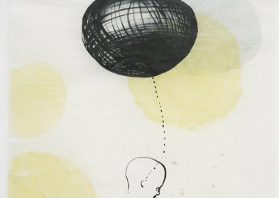 heavy thoughts, 2020, Tusche, Wachs, Collage / Japanpapier, 97 x 62 cm